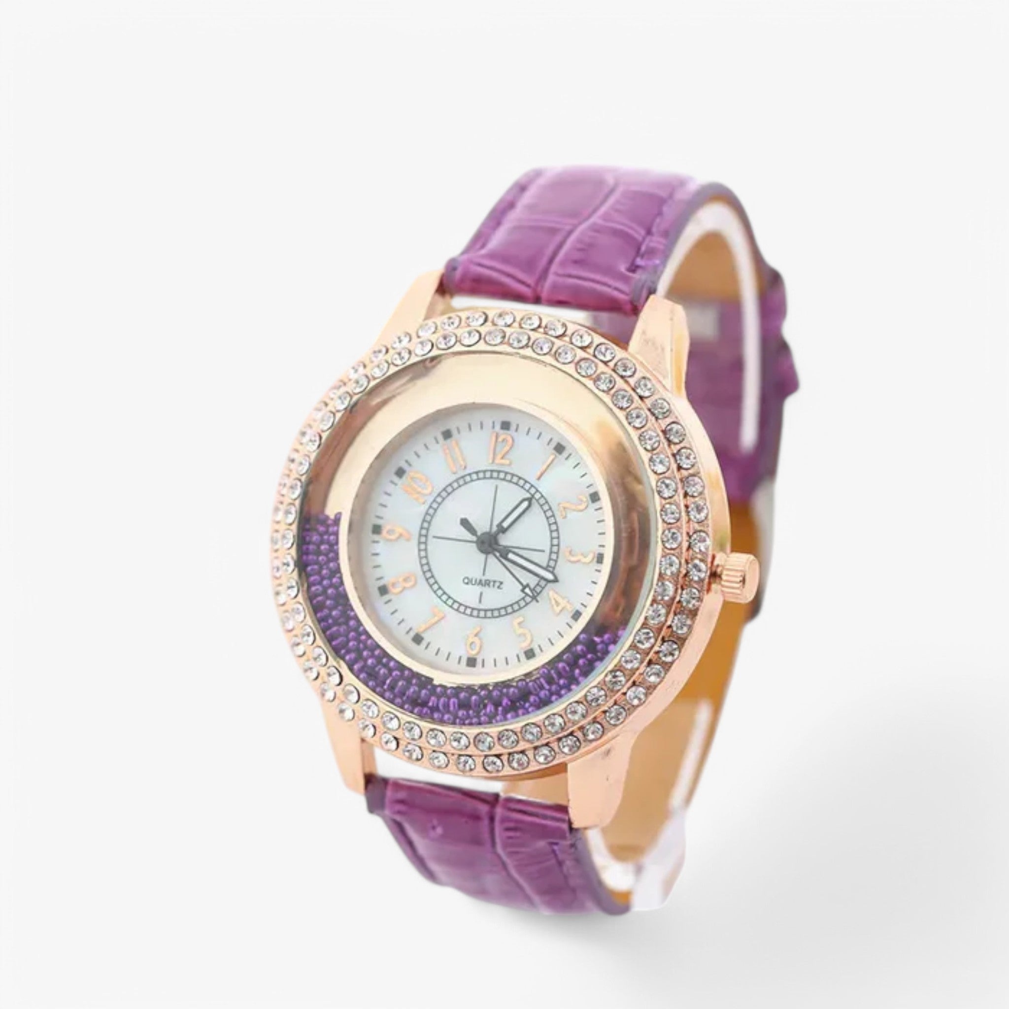 Orologio da donna in pelle PU con strass di cristallo e movimento al quarzo - porpora - cristallo donna female watch movimento orologio orologio donna pelle quarzo strass watch for women - Concept Palermo
