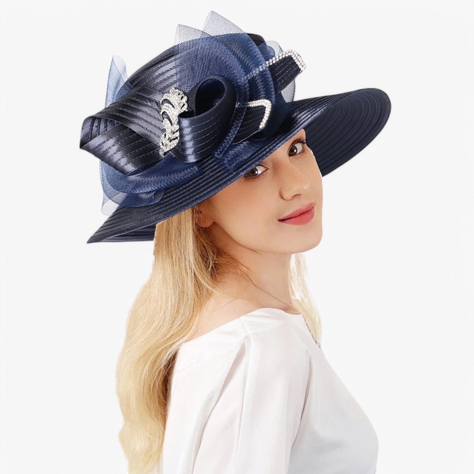 Cappello da festa nuziale di lusso – Satin con bordo largo - - bordo cappello cappello festa festa hat Hat for girls largo nuziale satin sun hat Sun Hats women hat women's hat - Concept Palermo