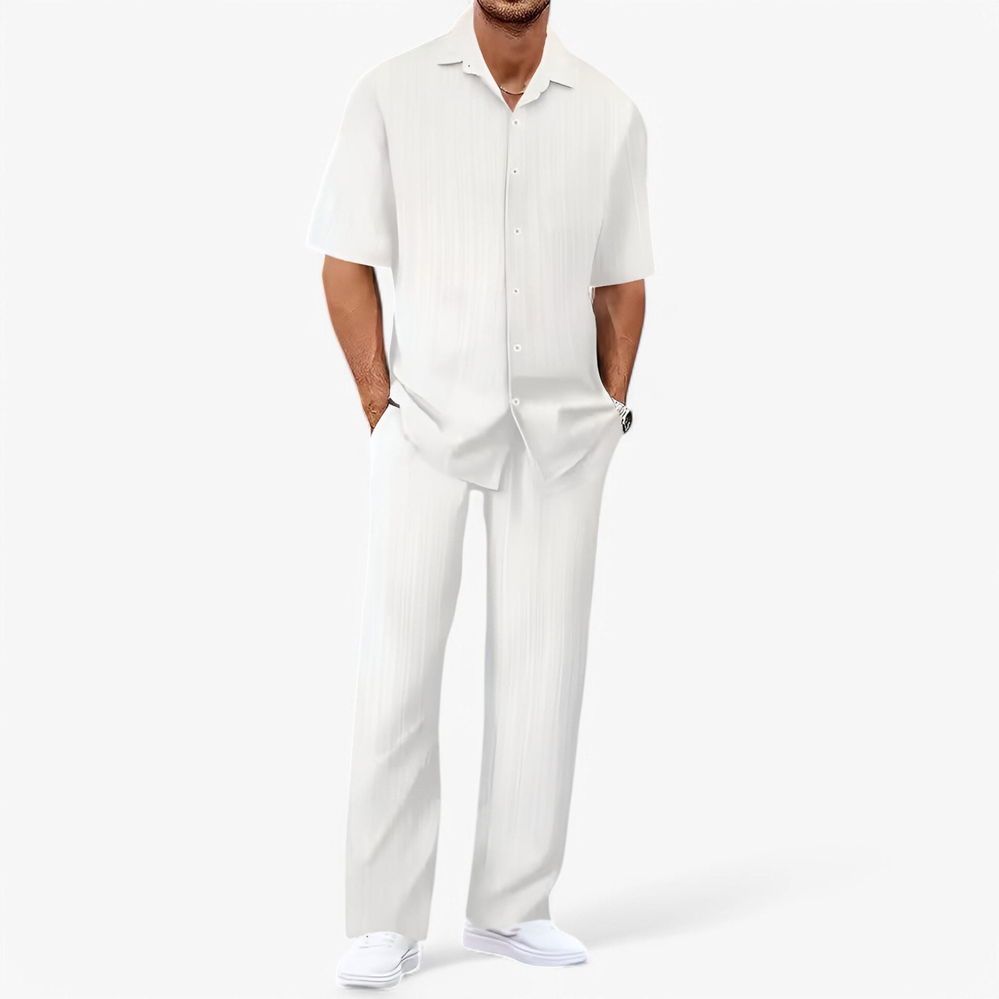 Completo Uomo Business Casual: Camicia Elegante e Pantaloni Slim Fit - Bianco Confezione da 1 - business camicia camicia pantaloni casual outfit sets pantaloni uomo - Concept Palermo