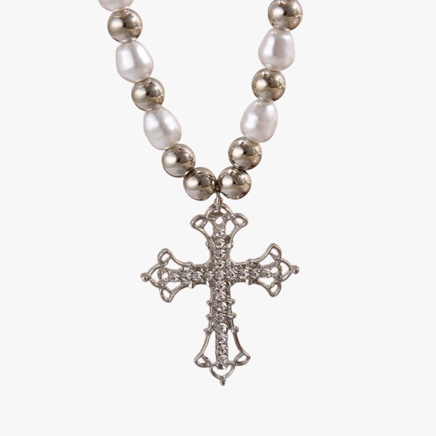Collana Gotica con Croce in Cristallo e Perline Barocche Lana Donna - - barocche collana collana gotica cristallo croce donna elegant womens necklaces gotica jewelry necklace Necklaces for Women - Concept Palermo