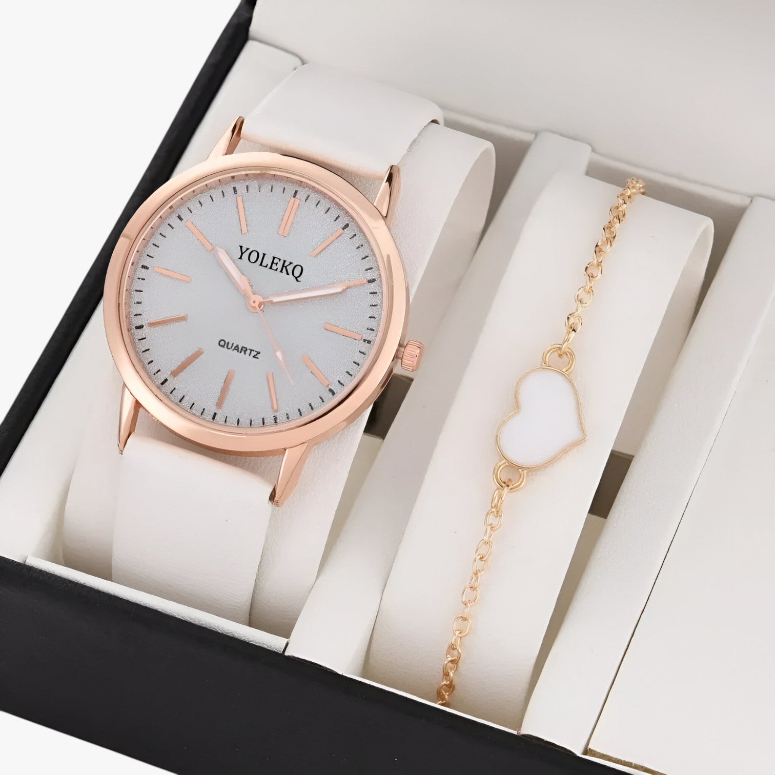 Set Eleganza Femminile 2 Orologi da Donna in Pelle e Bracciale, Stile Lusso al Polso - WHITE - bracciale donna eleganza eleganza femminile female watch femminile ladies watch orologi pelle polso watch watch for women watches wrist watches for women - Concept Palermo