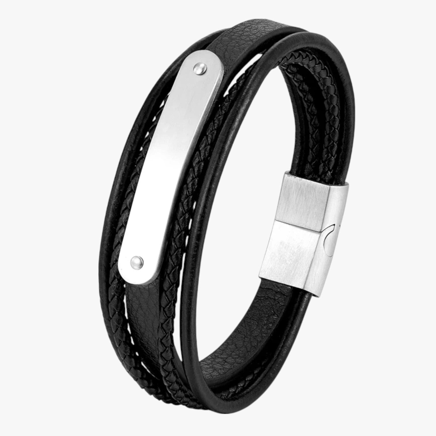 MKENDN Bracciale Personalizzato in Pelle con Nome o Lettera Acciaio - - acciaio bracciale BRACELET bracelet for men BRACELETS jewelry lettera mens bracelet mkendn mkendn bracciale nome pelle - Concept Palermo