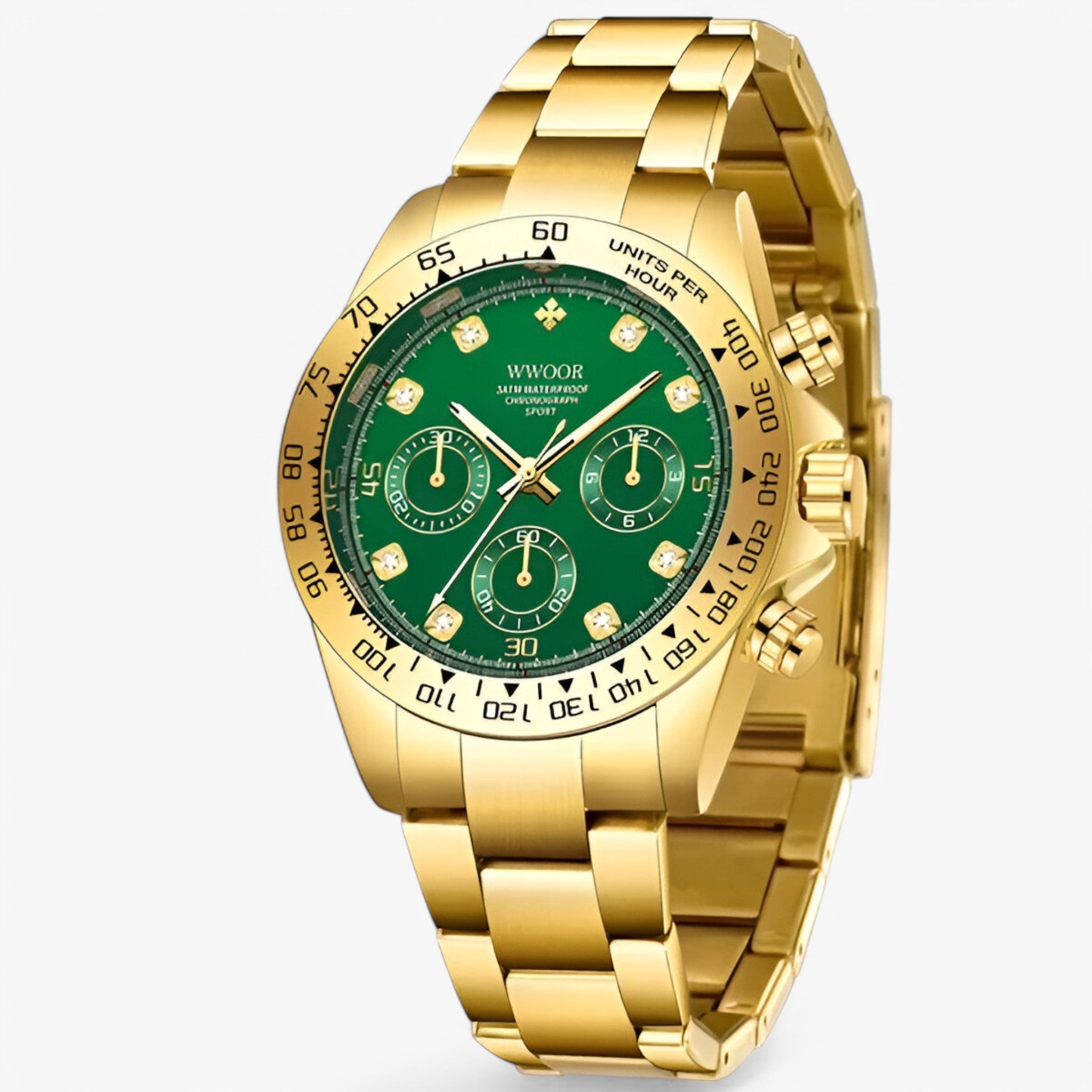 Orologio Cronografo Uomo Elegante Argento Acciaio Inox Impermeabile - Quarzo Classico - Verde oro - accessoires acciaio cronografo horloges inossidabile orologio orologio cronografo uomo watches - Concept Palermo