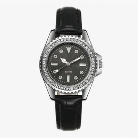 Orologio da Donna in Pelle Verde Smeraldo con Diamanti Scintillanti - Nera - accessoires diamanti horloges Linen orologio orologio pelle pelle scintillanti Unisex watches - Concept Palermo