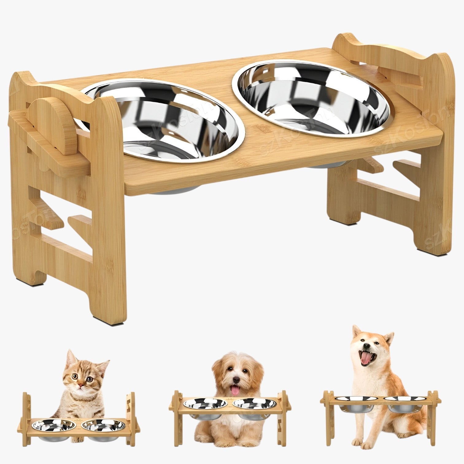 Ciotola per Cani in Bambù Regolabile Ergonomica e Pieghevole Legno - - animali domestici bambù cani ciotola ciotola cani ergonomica legno pets & supplies pieghevole - Concept Palermo