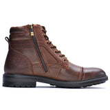 Herren Lederstiefel mit seitlichem Reißverschluss und Schnürung - Robuste braune Stiefel, inspiriert von Arbeitskleidung, für Freizeit, Outdoor und Smart-Casual