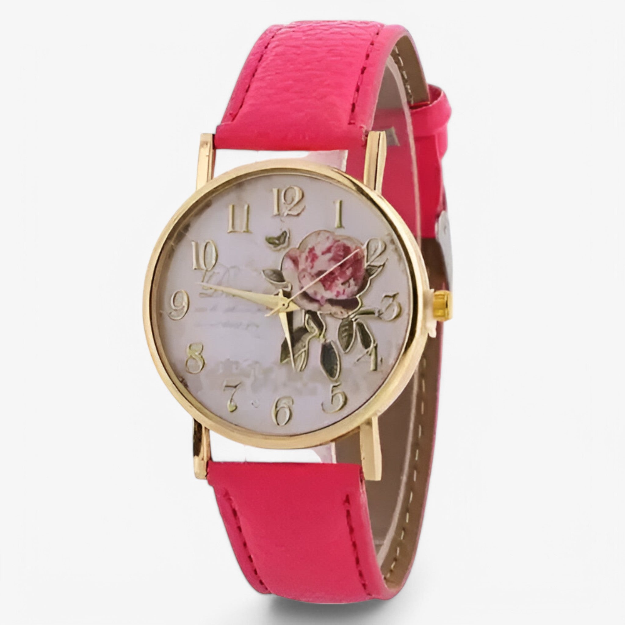 Orologio con fiore di rosa e cinturino in similpelle - Rosa - cinturino female watch fiore orologio orologio fiore similpelle watch for women watches - Concept Palermo