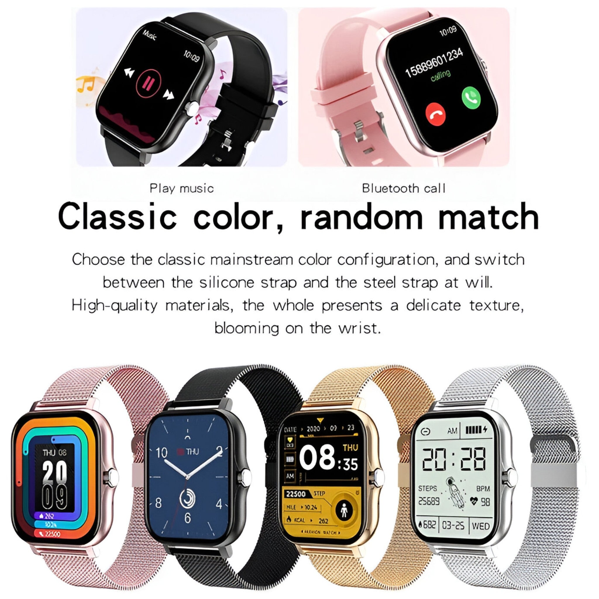 Smartwatch Uomo Nero con Cardiofrequenzimetro, Notifiche, Monitor Sonno e Contapassi - - accessoires horloges intelligente smartwatch smartwatch intelligente uomo watches - Concept Palermo