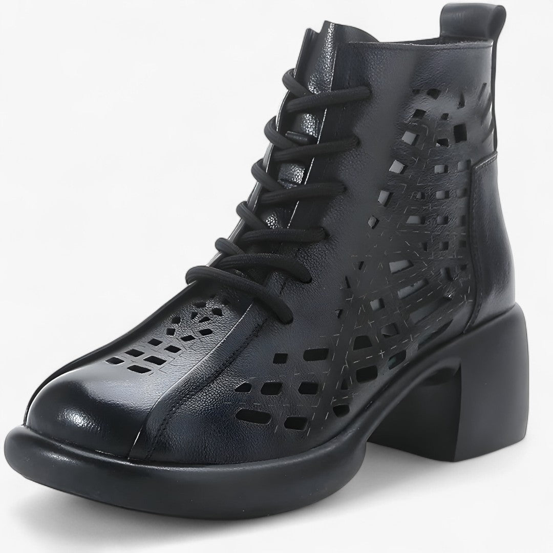 Stivaletti Donna Neri in Vera Pelle con Lacci Artigianali, Comodi e Stile Naturale - Nera - BOOTS Boots & Shoes cuciti lacci mano naturale pelle shoes stile stivaletti - Concept Palermo