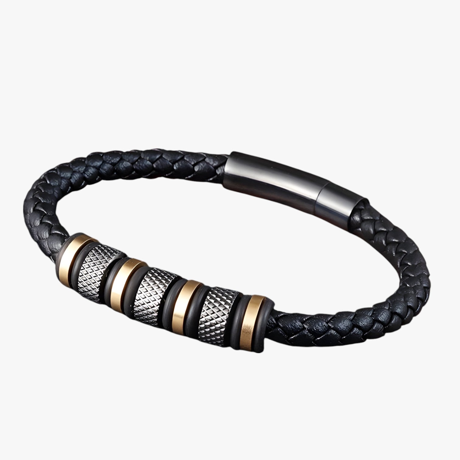 Bracciale Uomo in Pelle Intrecciata con Perline in Acciaio - - acciaio bracciale bracciale uomo BRACELET bracelet for men BRACELETS intrecciata jewelry mens bracelet pelle perline uomo - Concept Palermo