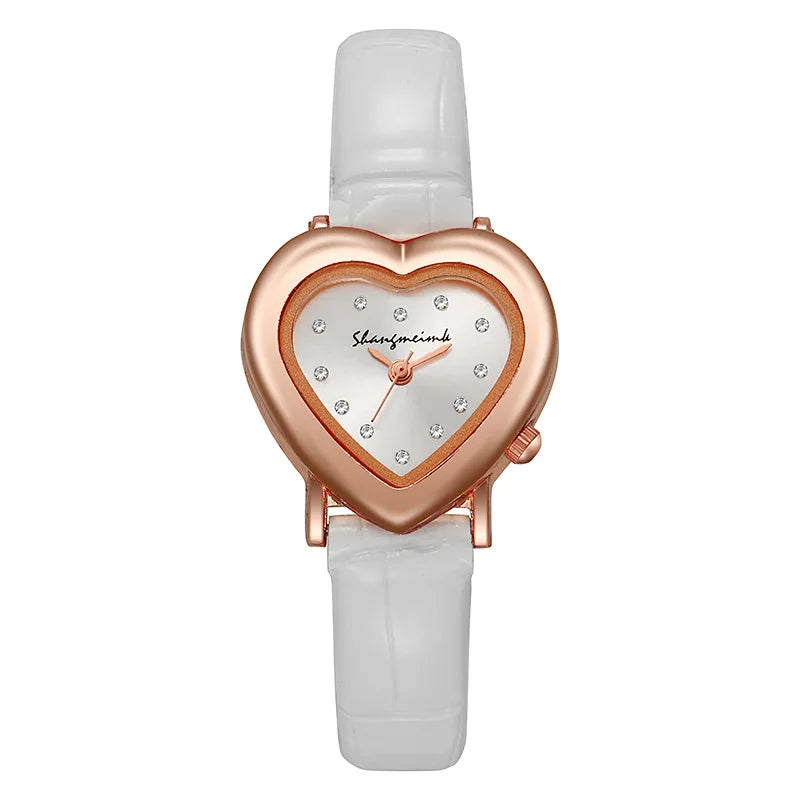 Orologio in oro rosa con quadrante a cuore e cinturino in pelle - Bianca - accessoires cinturino cuore horloges orologio orologio quadrante pelle quadrante watches - Concept Palermo