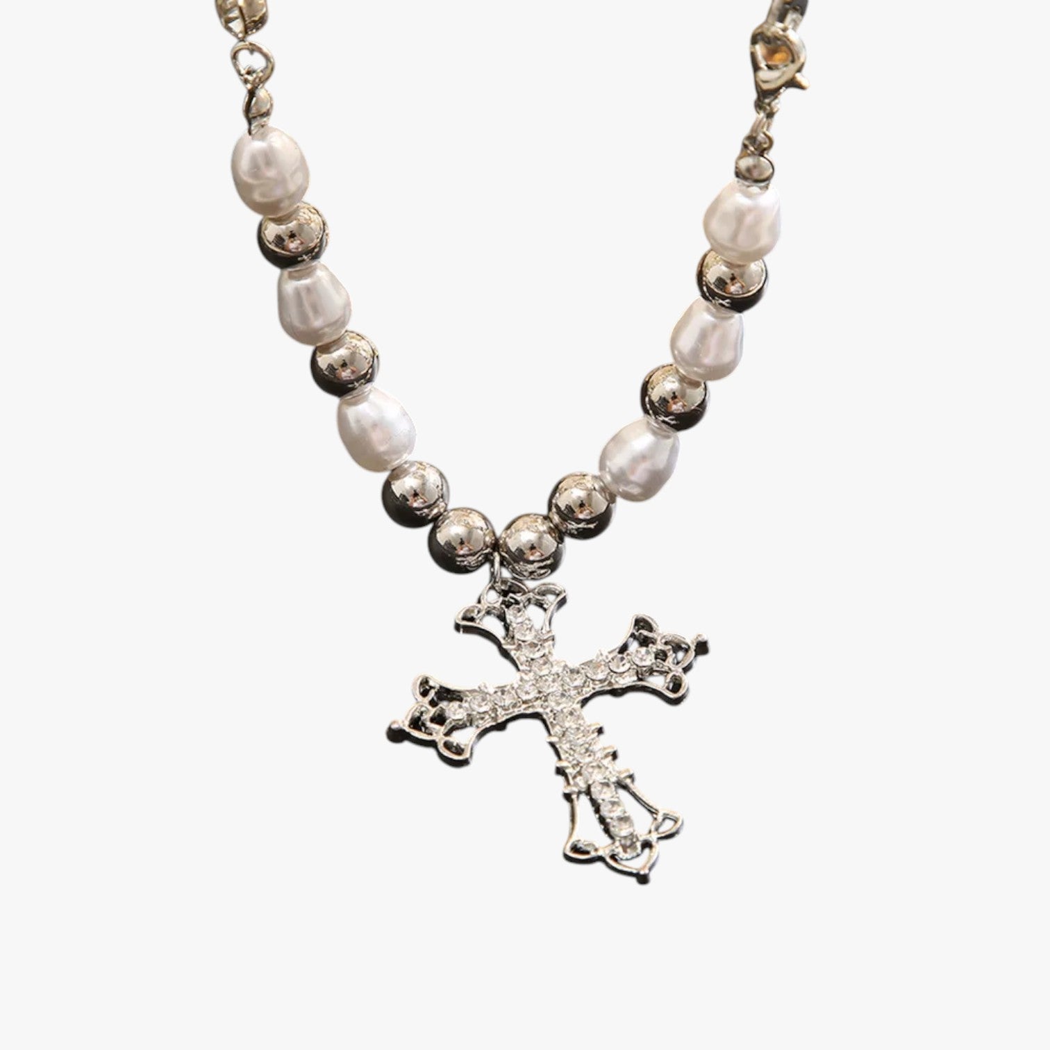 Collana Gotica con Croce in Cristallo e Perline Barocche Lana Donna - - barocche collana collana gotica cristallo croce donna elegant womens necklaces gotica jewelry necklace Necklaces for Women - Concept Palermo