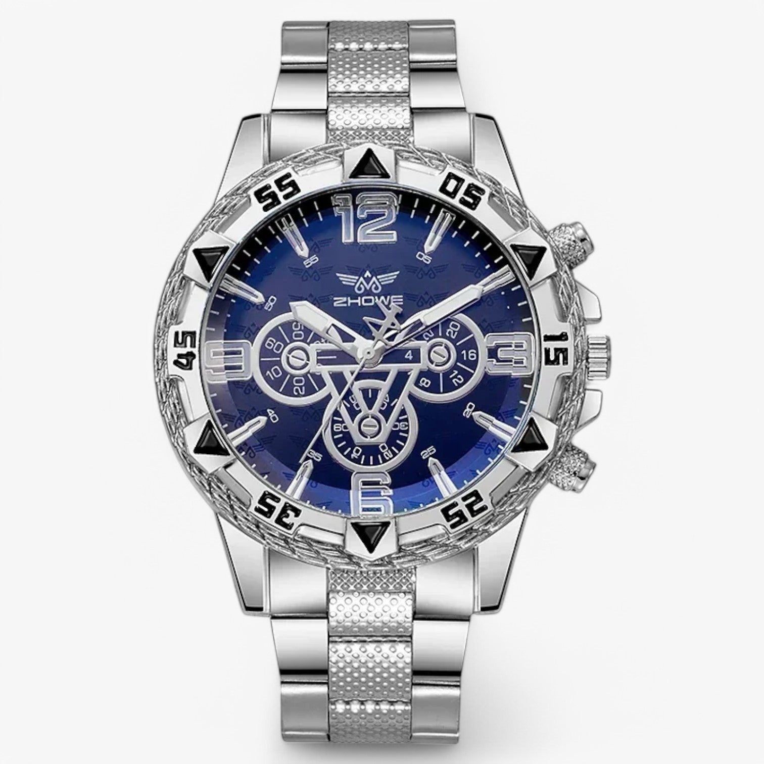 Orologio da uomo di lusso - senza tempo con accenti di luce blu - Argento-Nero - accenti luce mens accessory orologio orologio uomo tempo uomo watch for men watches - Concept Palermo