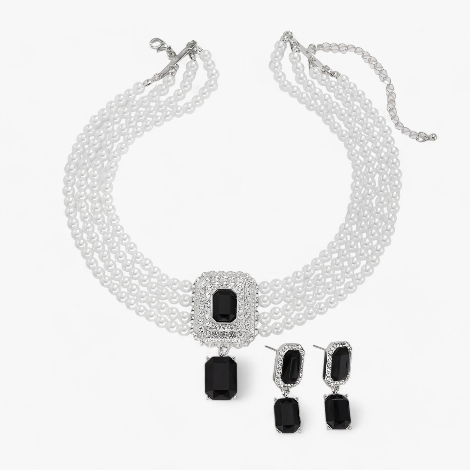 Eleganza Retro Lattaceo: Set di gioielli a più strati con perle per donne Lana Donna - Colore argento nero - Accessories Jewelry donna donne eleganza eleganza retro Gift Gifts for women gioielli jewelry lana lattaceo women - Concept Palermo