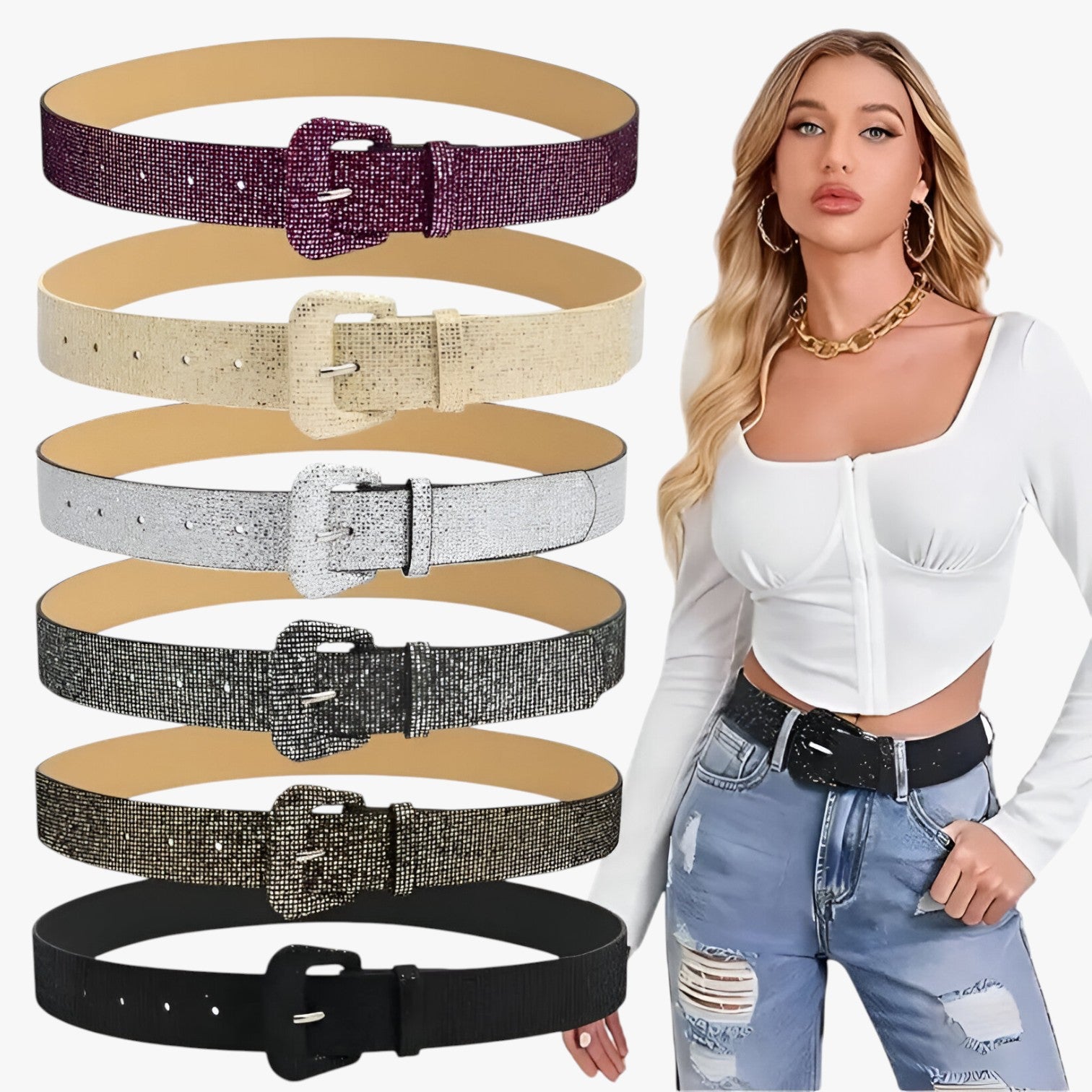 Cintura Brillante con Paillettes per Jeans e Cappotti - - Belts belts for woman brillante cappotti cintura cintura brillante jeans paillettes waist belt for women women belts Womens belt - Concept Palermo