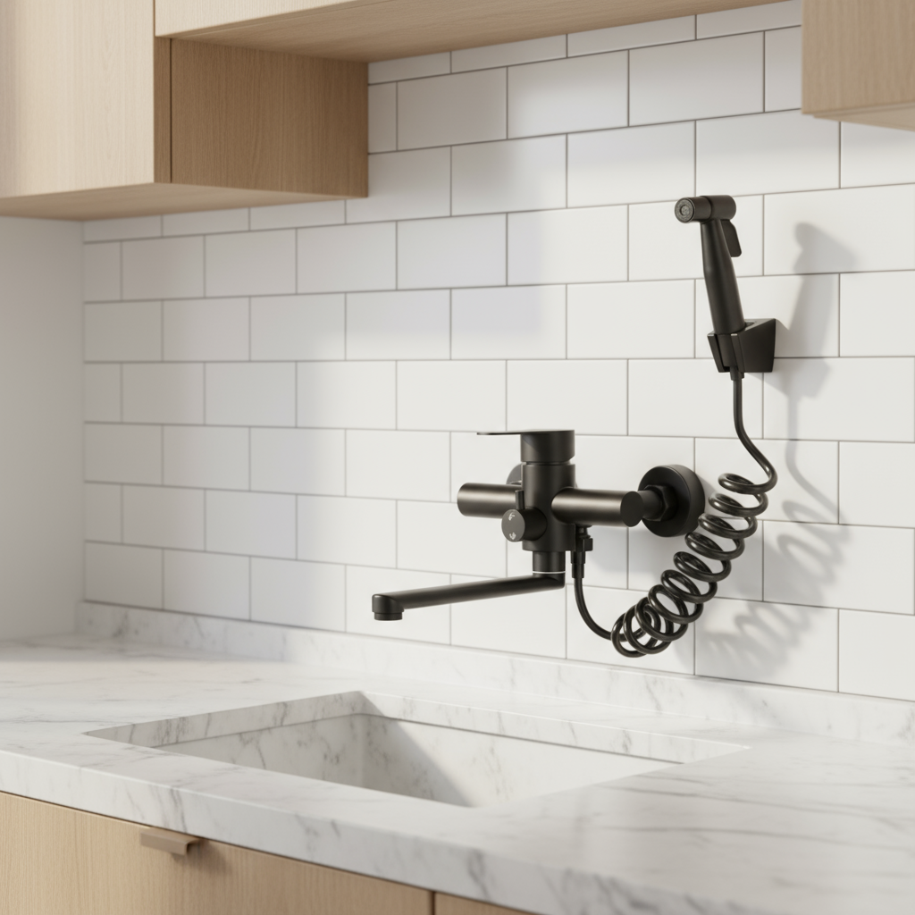 Rubinetto da cucina a parete Girevole 360° Doccetta Acciaio inossidabile
