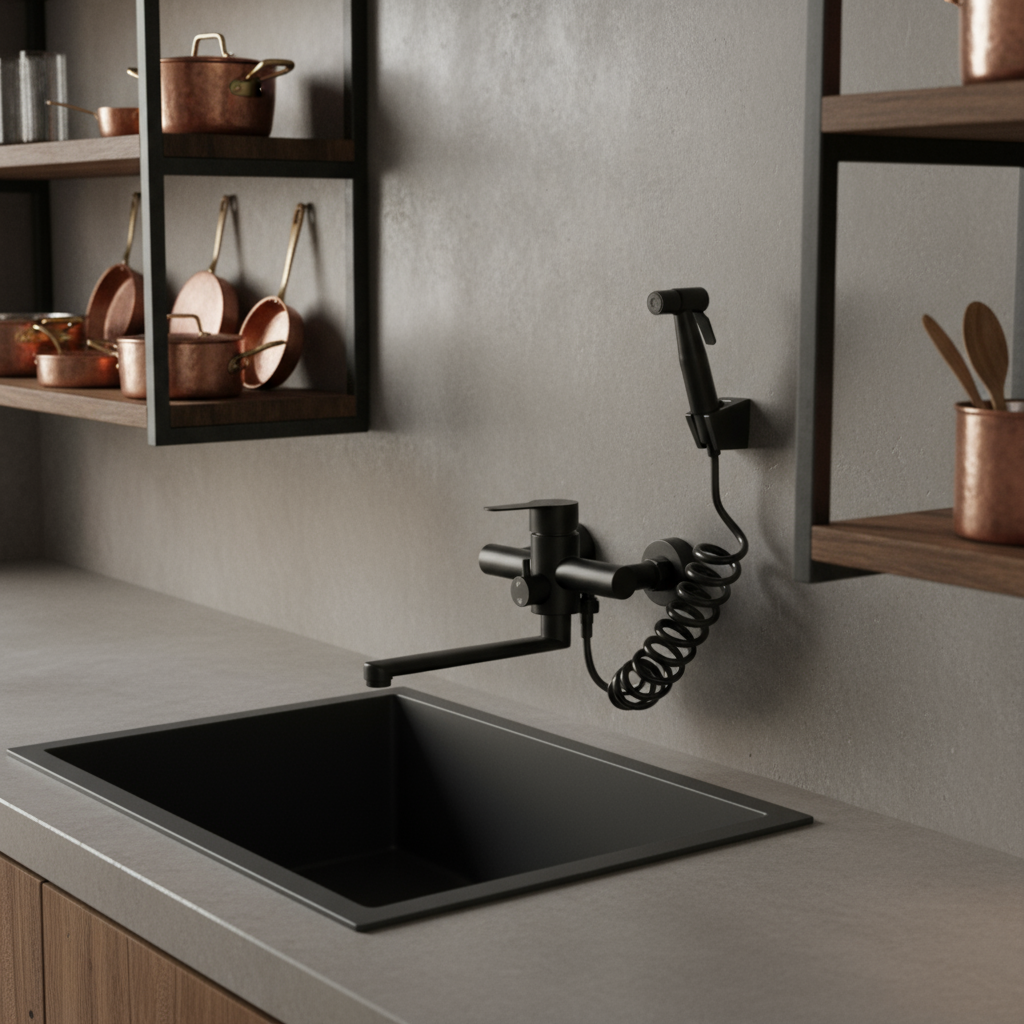 Rubinetto da cucina a parete Girevole 360° Doccetta Acciaio inossidabile