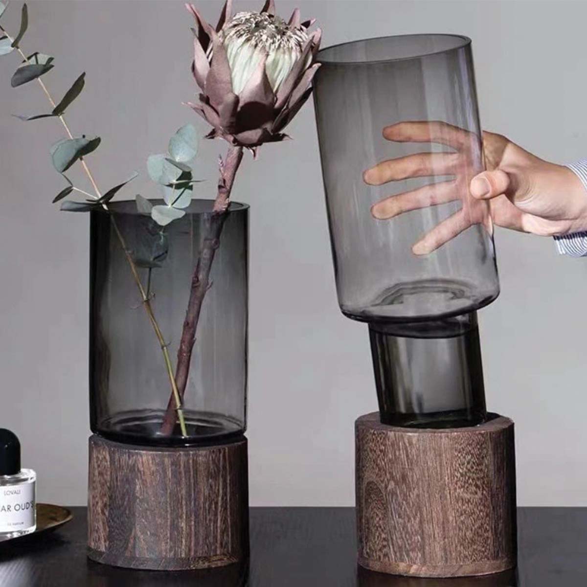 Vaso in Vetro e Legno con Design di Fiori Decorazioni per la Tua Casa - - casa Decor decorazioni design fiori Flowerpots home & garden Kitchen legno Vases vaso vaso vetro - Concept Palermo