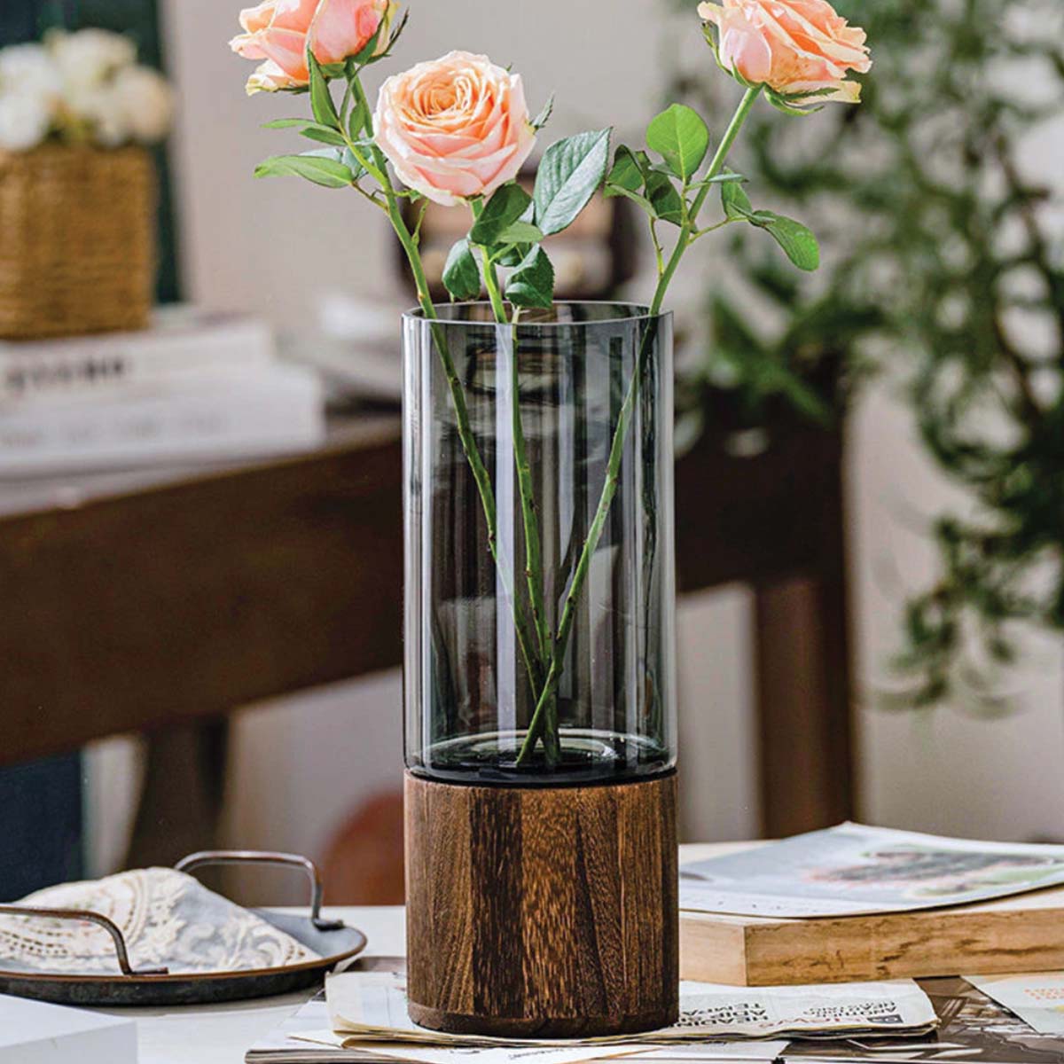 Vaso in Vetro e Legno con Design di Fiori Decorazioni per la Tua Casa - - casa Decor decorazioni design fiori Flowerpots home & garden Kitchen legno Vases vaso vaso vetro - Concept Palermo