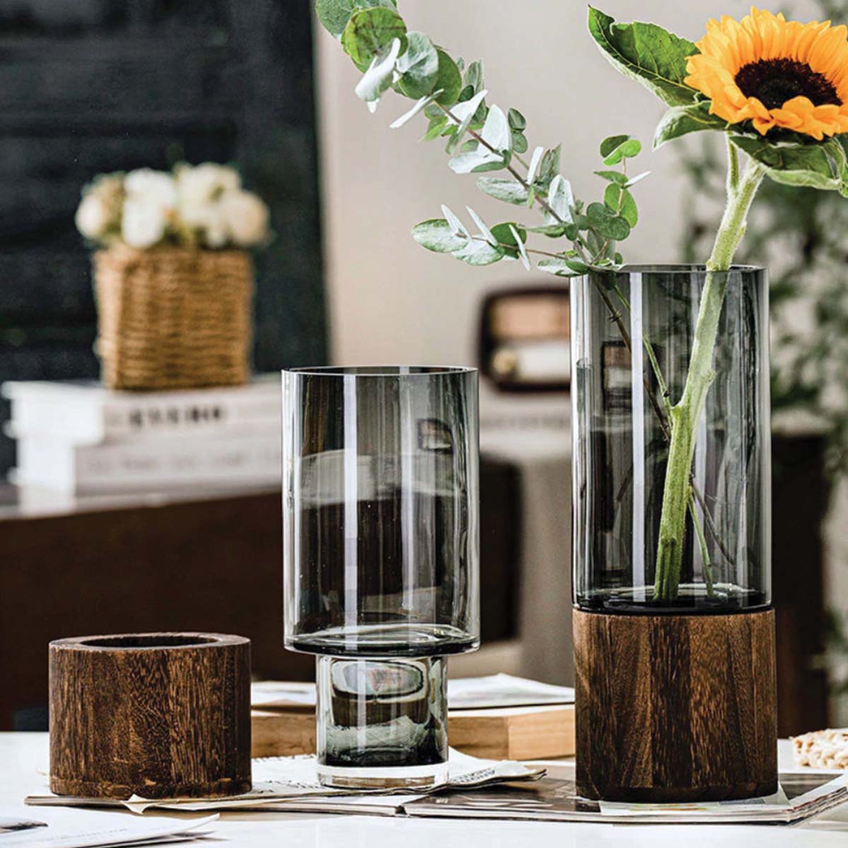 Vaso in Vetro e Legno con Design di Fiori Decorazioni per la Tua Casa - - casa Decor decorazioni design fiori Flowerpots home & garden Kitchen legno Vases vaso vaso vetro - Concept Palermo