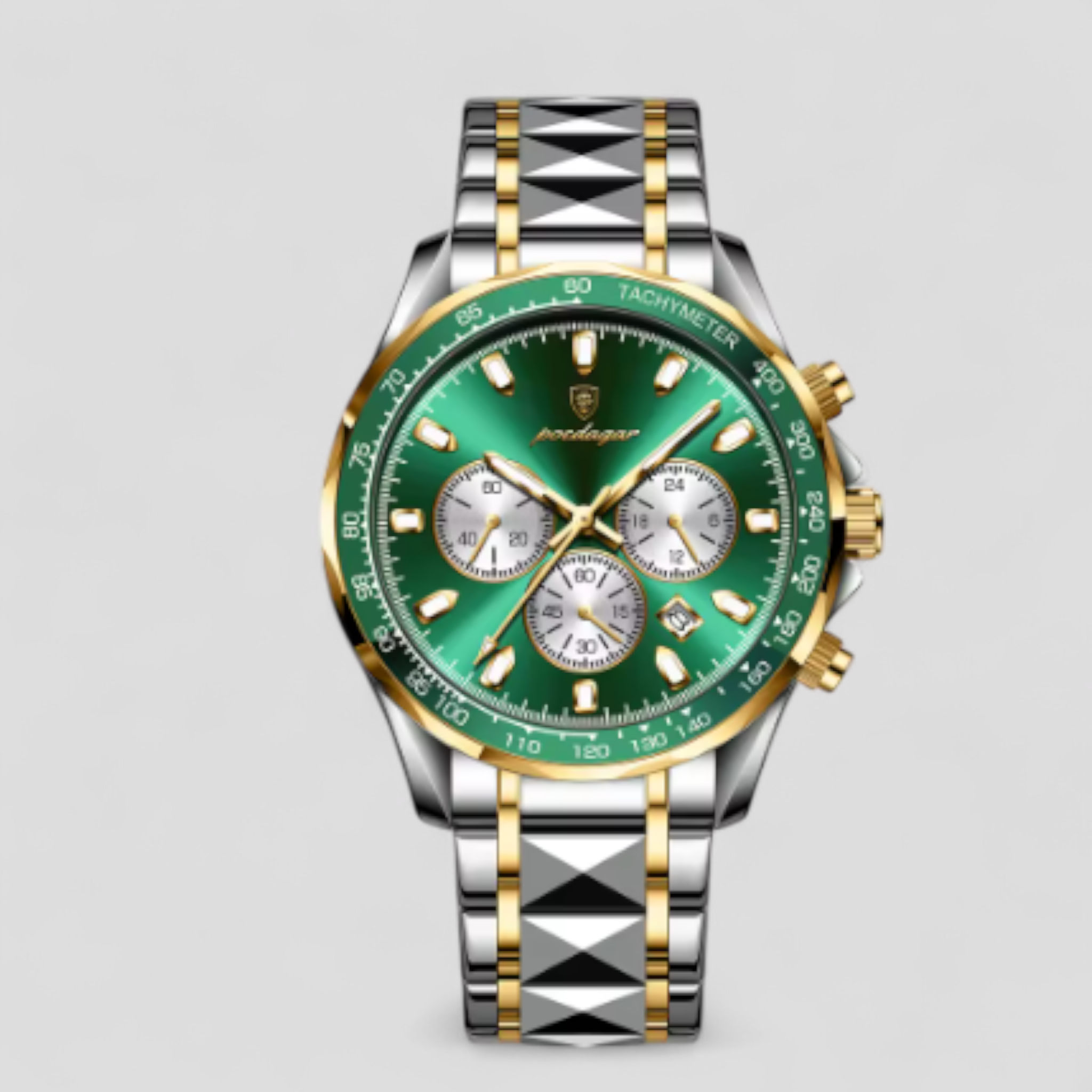 Orologio Cronografo Uomo di Lusso in Acciaio Inox Argento - Verde argento - acciaio cronografo orologio orologio cronografo uomo watches - Concept Palermo