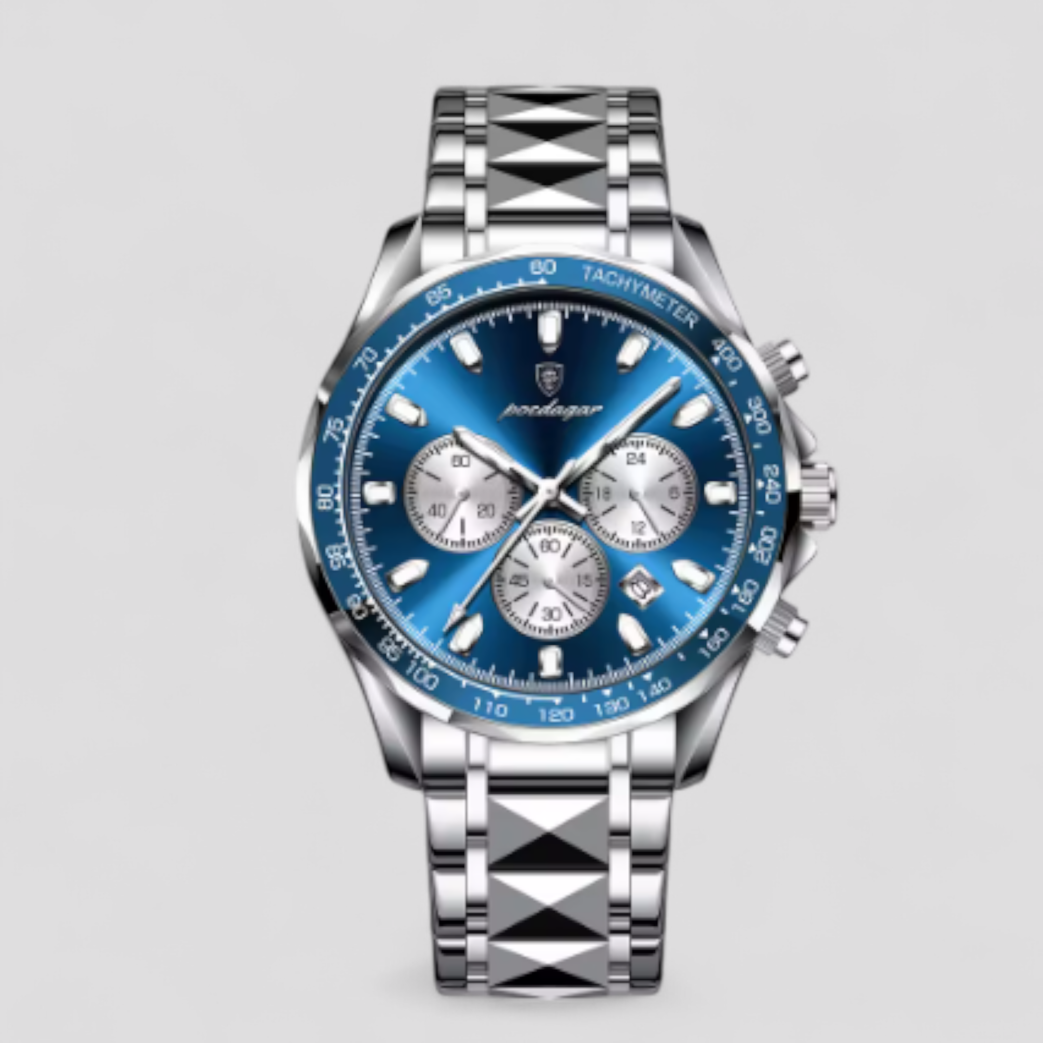 Orologio Cronografo Uomo di Lusso in Acciaio Inox Argento - Blu - acciaio cronografo orologio orologio cronografo uomo watches - Concept Palermo