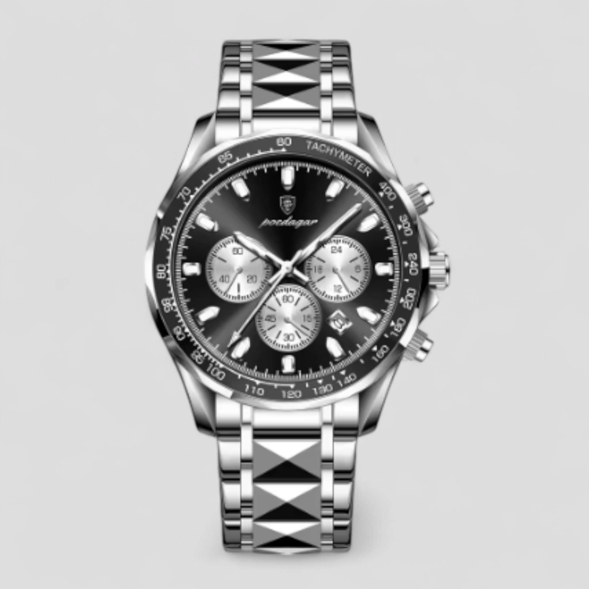 Orologio Cronografo Uomo di Lusso in Acciaio Inox Argento - Nero - acciaio cronografo orologio orologio cronografo uomo watches - Concept Palermo