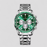Luxe heren chronograaf horloge van zilver roestvrij staal