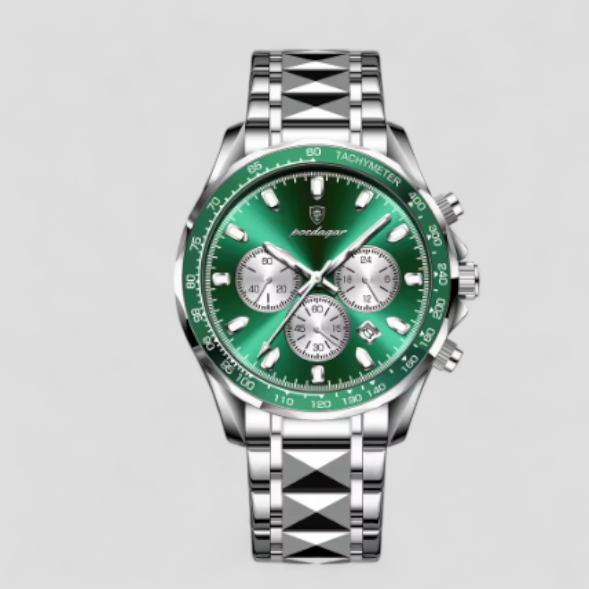 Orologio Cronografo Uomo di Lusso in Acciaio Inox Argento - Verde - acciaio cronografo orologio orologio cronografo uomo watches - Concept Palermo