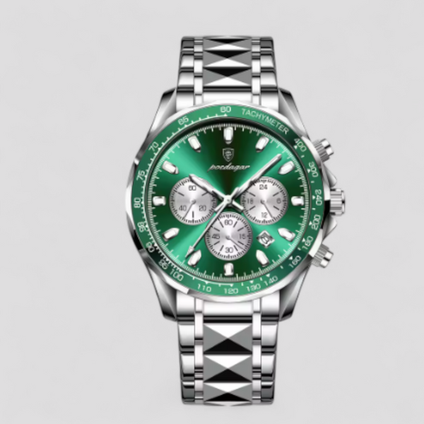 Orologio Cronografo Uomo di Lusso in Acciaio Inox Argento - Verde - acciaio cronografo Linen Men orologio orologio cronografo uomo watches - Concept Palermo