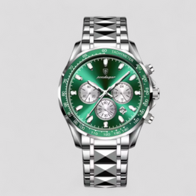 Orologio Cronografo Uomo di Lusso in Acciaio Inox Argento - Verde - acciaio cronografo Linen Men orologio orologio cronografo uomo watches - Concept Palermo