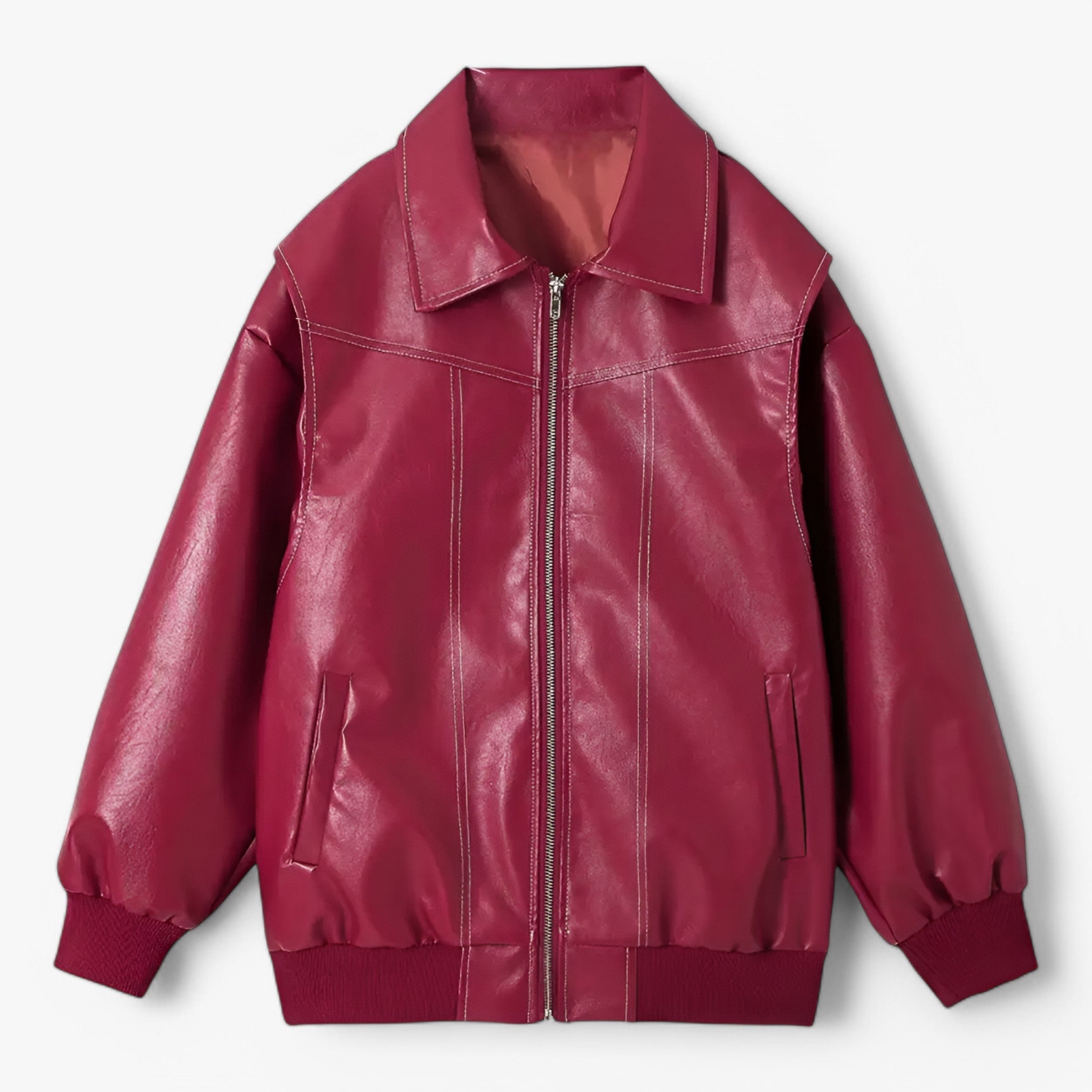 Giacca Chic da donna in similpelle Pelle - Rosso Bordeaux - chic donna giacca giacca chic pelle similpelle women's coats & jackets - Concept Palermo