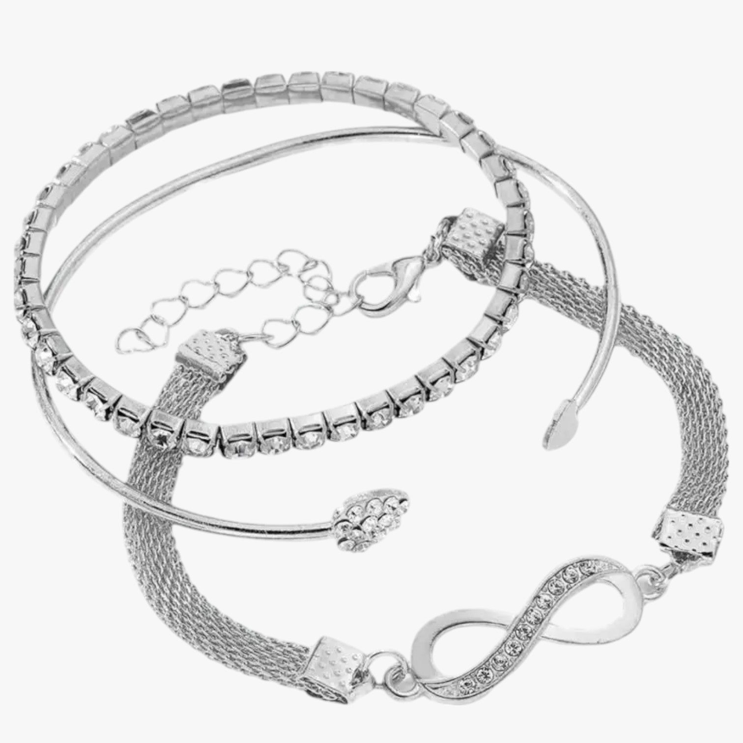 Set di braccialetti con ciondolo a forma di cuore, catene a strati e strass scintillanti - Argento - braccialetti braccialetti ciondolo BRACELET BRACELET FOR WOMEN BRACELETS bracelets for women catene ciondolo cuore forma jewelry scintillanti - Concept Palermo