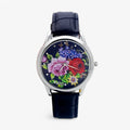 Reloj de mujer con correa de piel y esfera floral