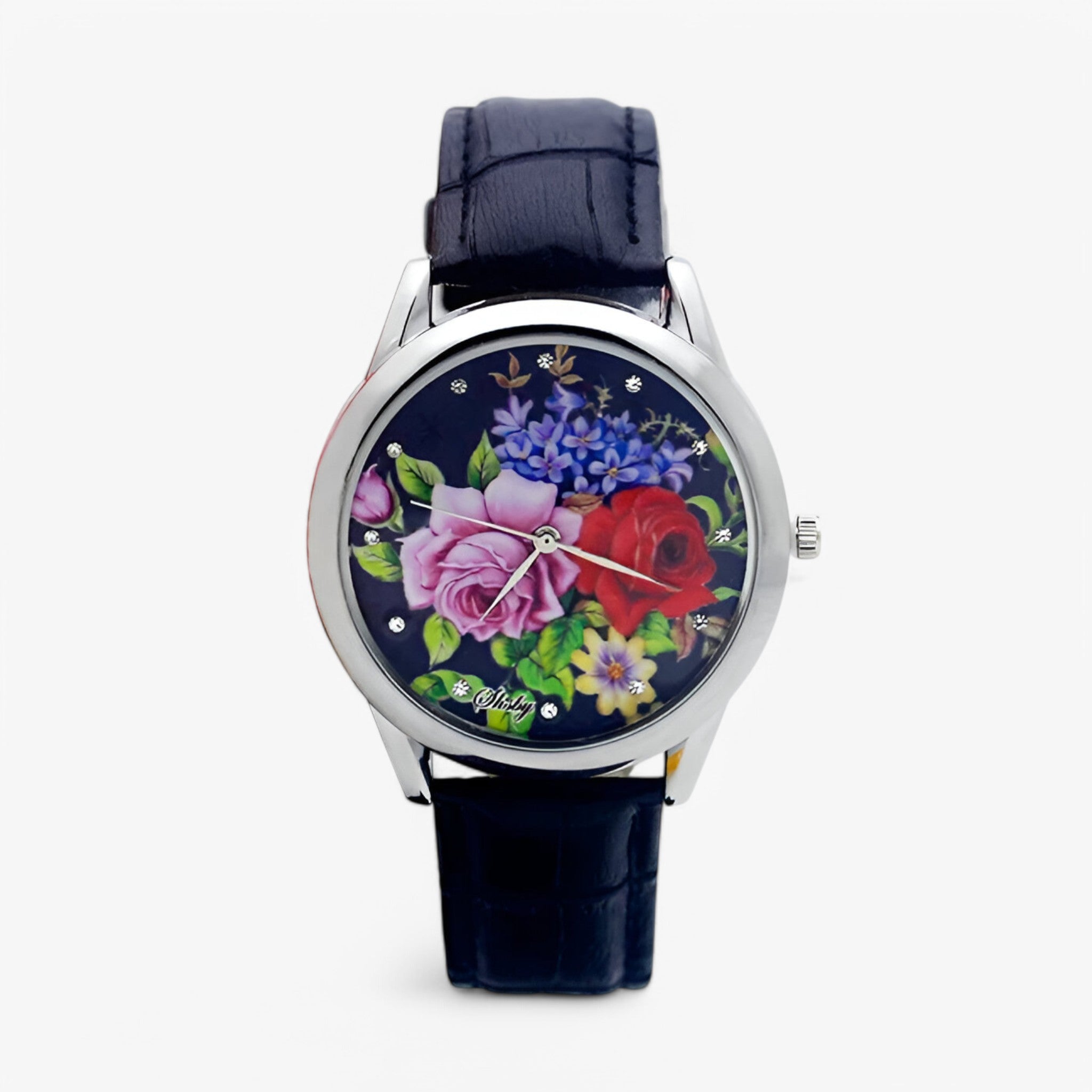 Orologio da donna con cinturino in pelle e quadrante floreale - blu scuro - cinturino donna female watch floreale orologio orologio donna pelle quadrante watch for women watches - Concept Palermo