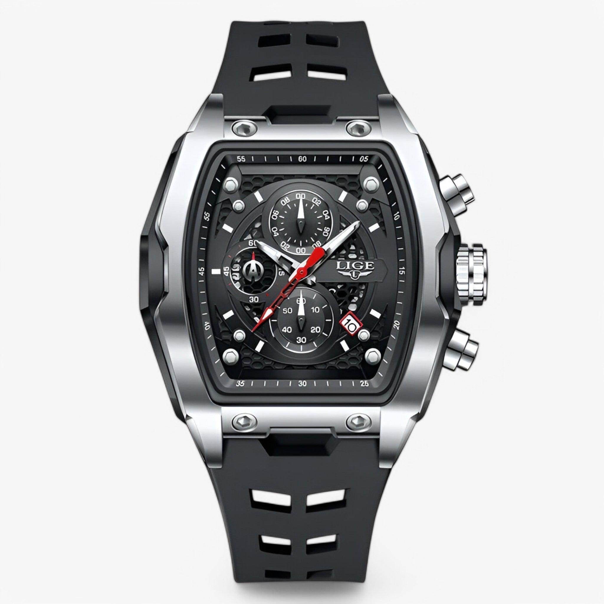 Orologio Sportivo Uomo Lusso in Silicone Nero con Cronografo - Nero argento - accessoires horloges orologio orologio sportivo silicone sport sportivo uomo watches - Concept Palermo
