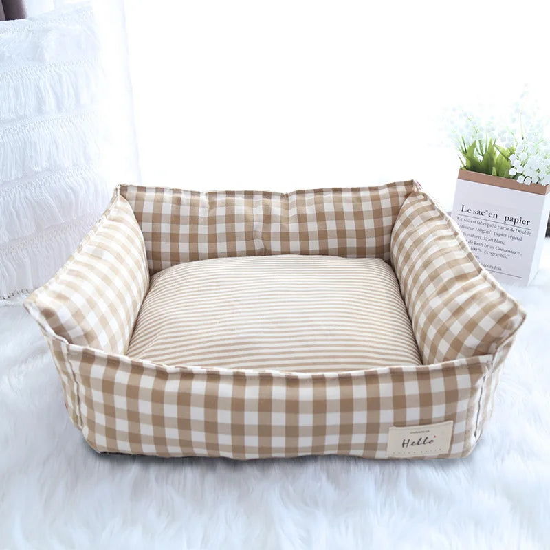 Letto per cani Fantasia a quadri beige - Morbido giaciglio - 100% Cotone