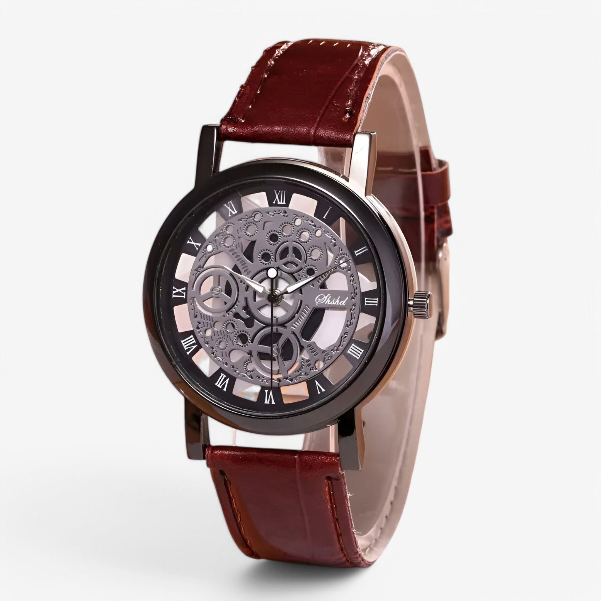 Orologio al quarzo con cinturino in pelle e quadrante romano - marrone nero - accessoires cinturino horloges orologio orologio quarzo pelle quadrante quarzo romano watches - Concept Palermo