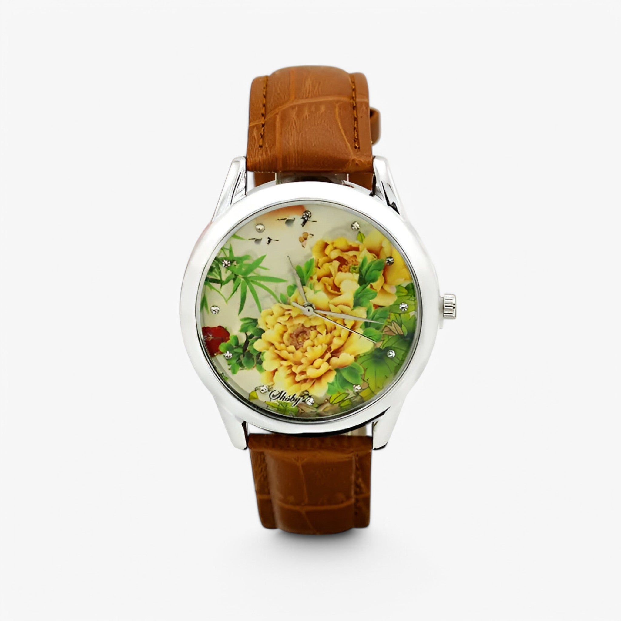 Orologio da donna con cinturino in pelle e quadrante floreale - kaki - cinturino donna female watch floreale orologio orologio donna pelle quadrante watch for women watches - Concept Palermo