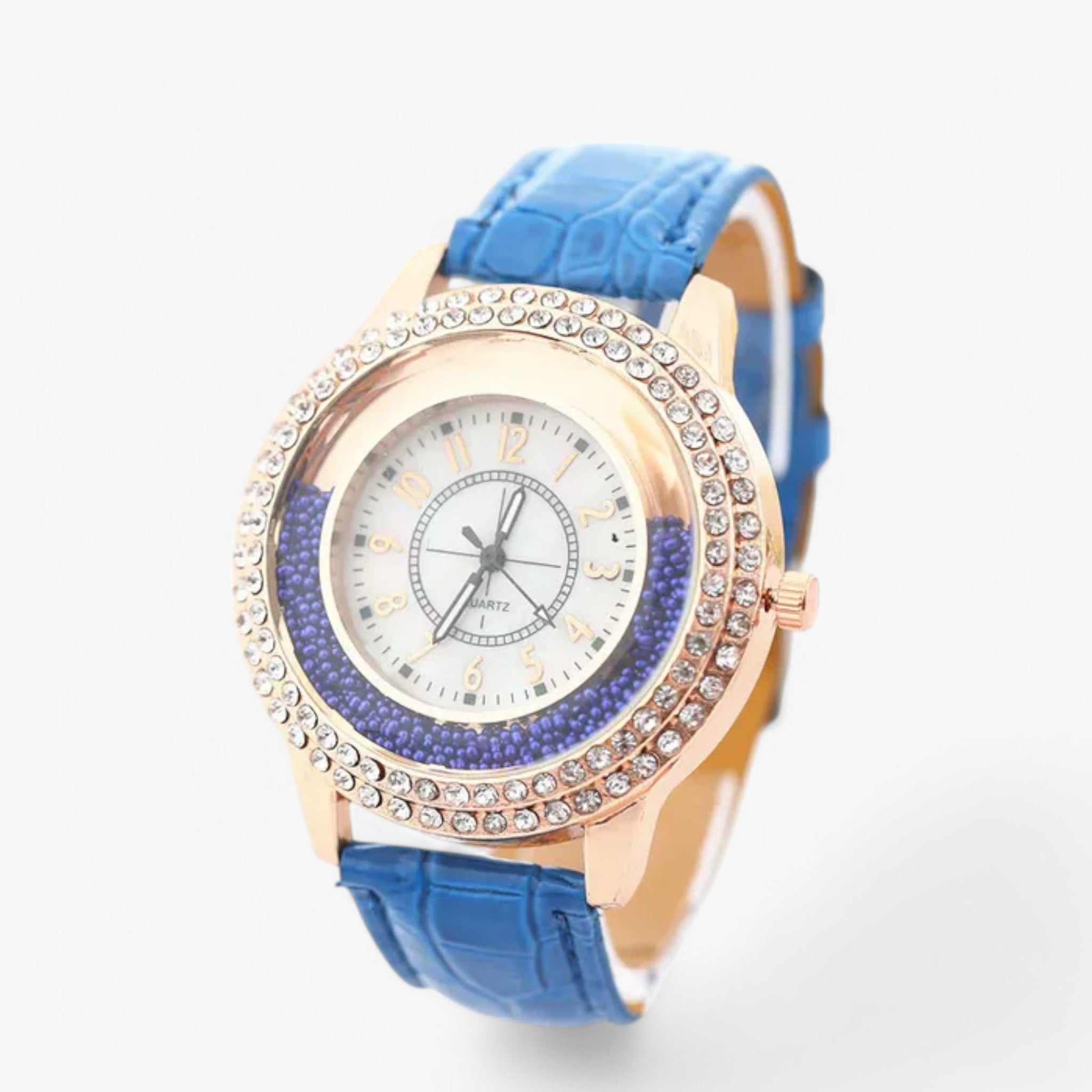 Orologio da donna in pelle PU con strass di cristallo e movimento al quarzo - Blu - cristallo donna female watch movimento orologio orologio donna pelle quarzo strass watch for women - Concept Palermo
