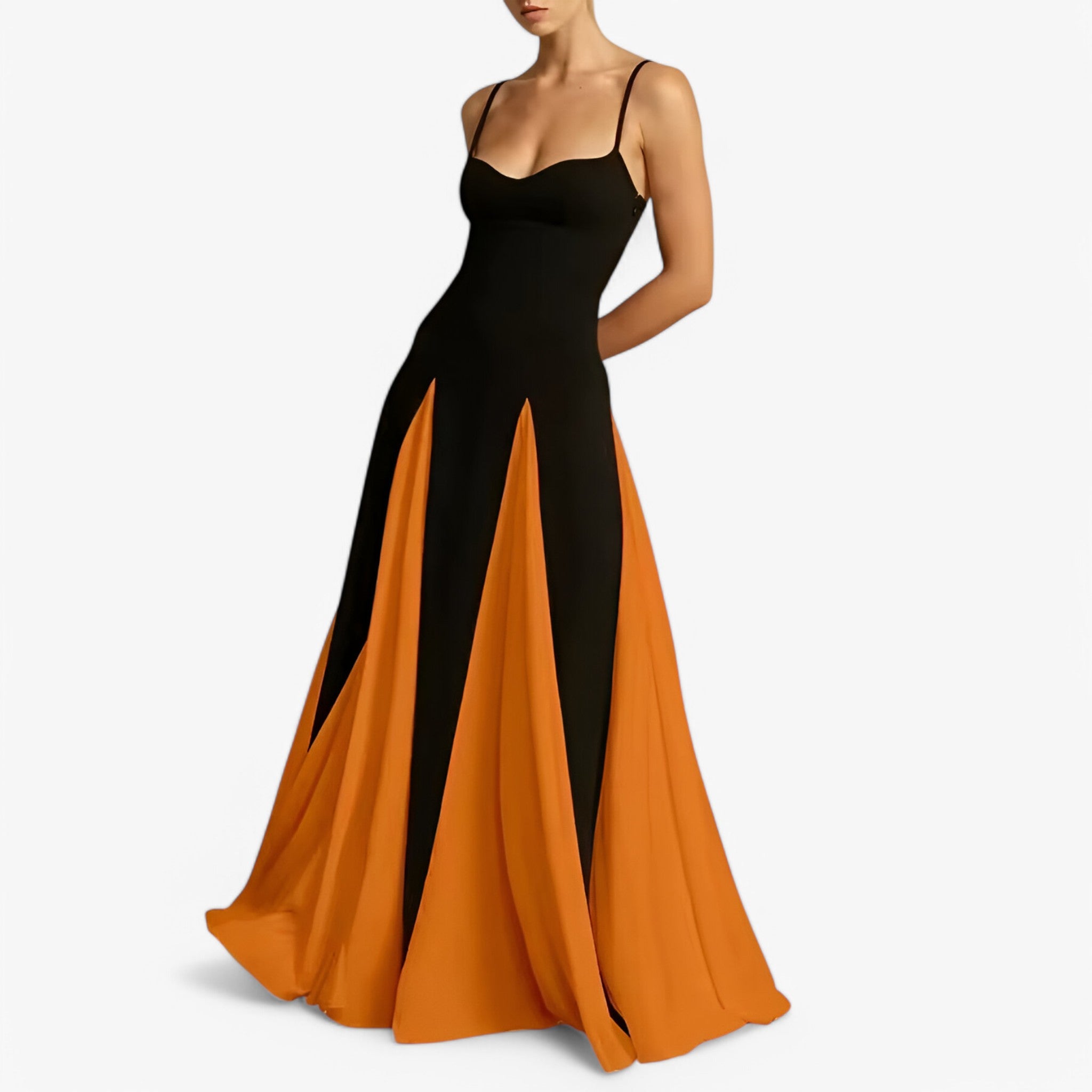 Abito da Sera Donna Elegante Spalle Scoperte, Vestito Lungo Cerimonia in Raso Nero - Rosso arancio - abito abito sera donna dresses scoperte sera spalle - Concept Palermo