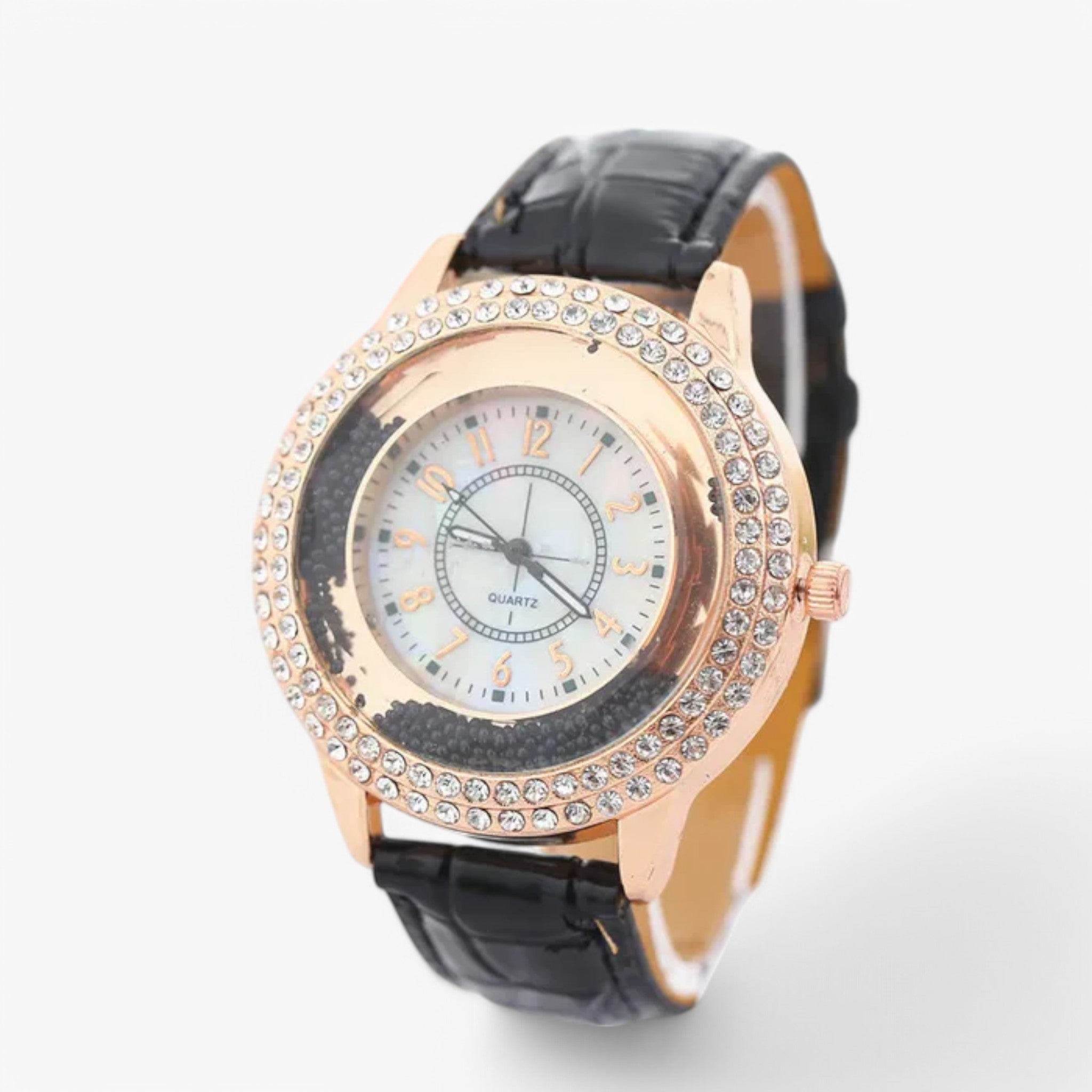 Orologio da donna in pelle PU con strass di cristallo e movimento al quarzo - Nera - cristallo donna female watch movimento orologio orologio donna pelle quarzo strass watch for women - Concept Palermo