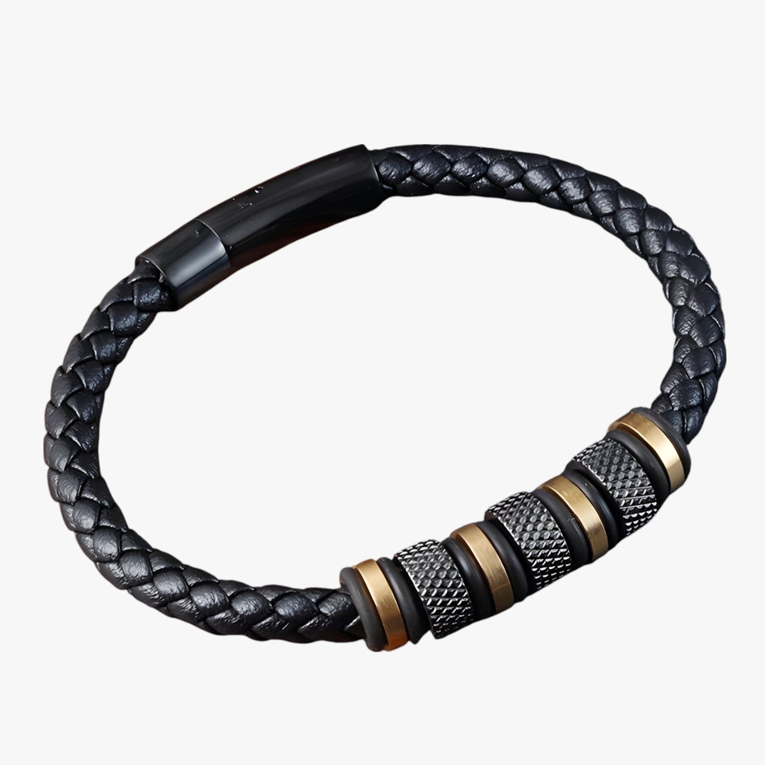 Bracciale Uomo in Pelle Intrecciata con Perline in Acciaio - - acciaio bracciale bracciale uomo BRACELET bracelet for men BRACELETS intrecciata jewelry mens bracelet pelle perline uomo - Concept Palermo
