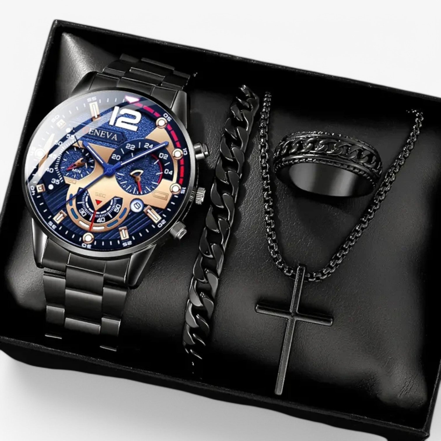 Set di orologi romani dorati - completo Uomo - Nero - completo dorati mens accessory orologi orologi romani romani uomo watch watch for men watches - Concept Palermo