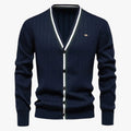 Cardigan de lana con cuello en V para hombre, estilo cálido color block para otoño/invierno