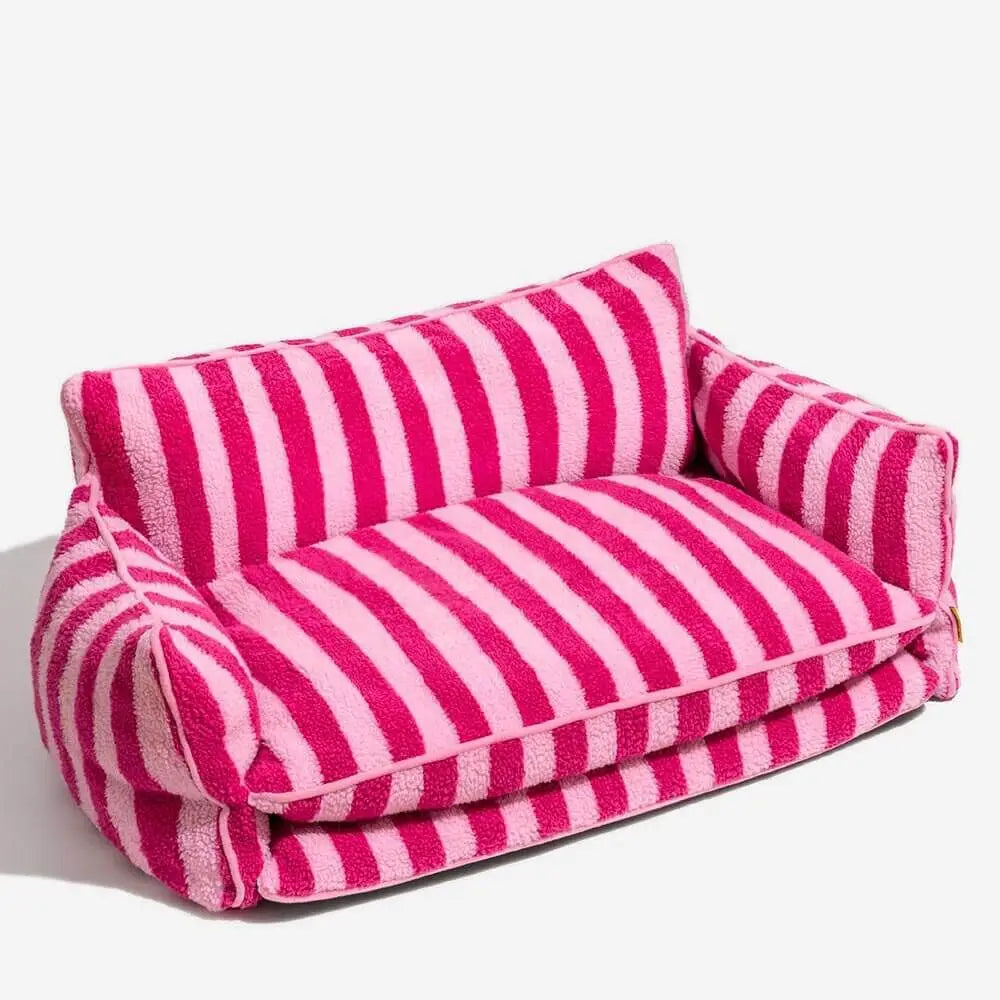 Letto per cani Design a strisce rosa - Morbido e caldo luogo di riposo - Imitazione lana d'agnello