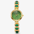 Reloj de mujer con piedras verdes y diseño inspirado en marcas de lujo