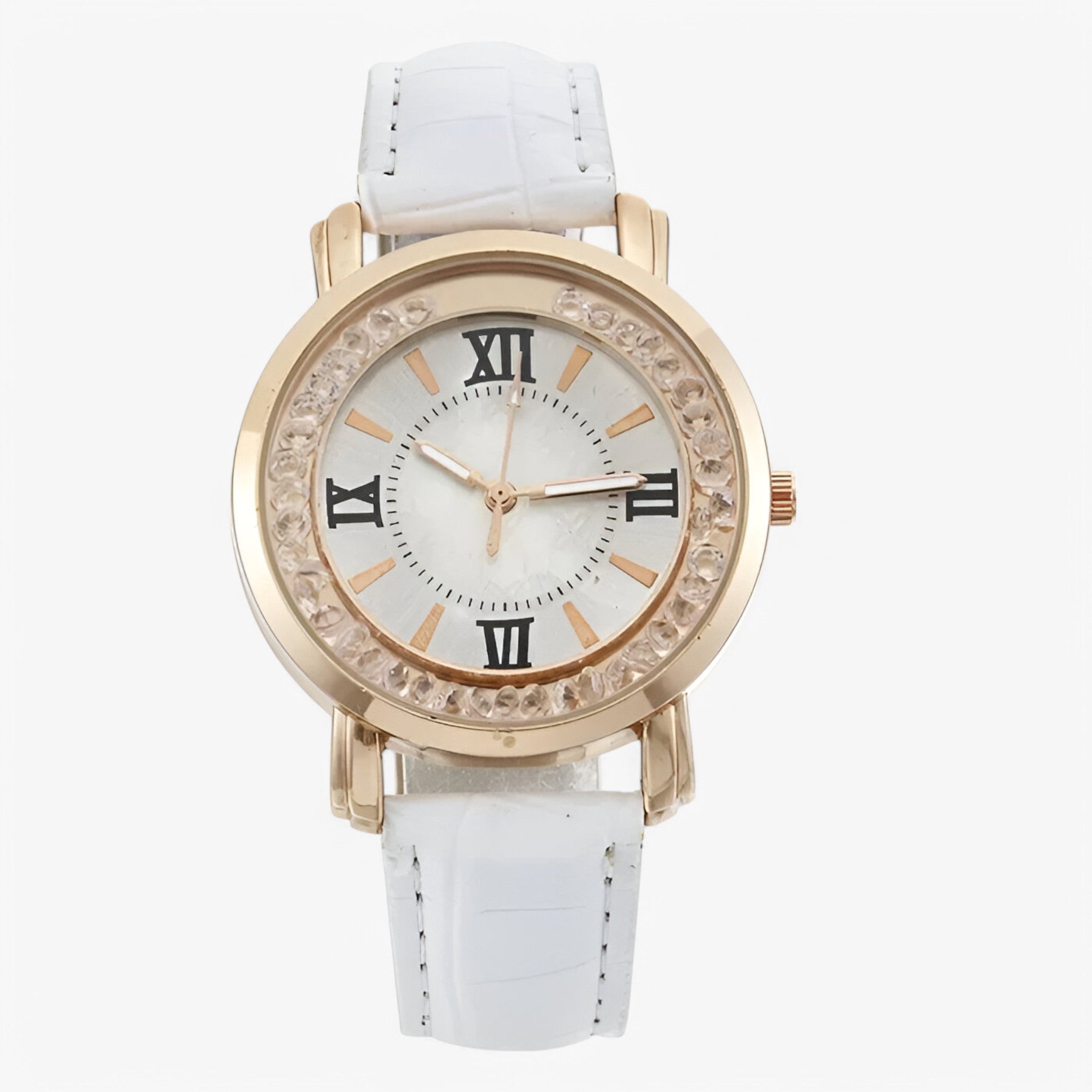 Orologio da donna in pelle con quadrante decorato da strass brillanti - bianca - accessoires brillanti decorato donna horloges orologio orologio donna pelle quadrante strass watches - Concept Palermo