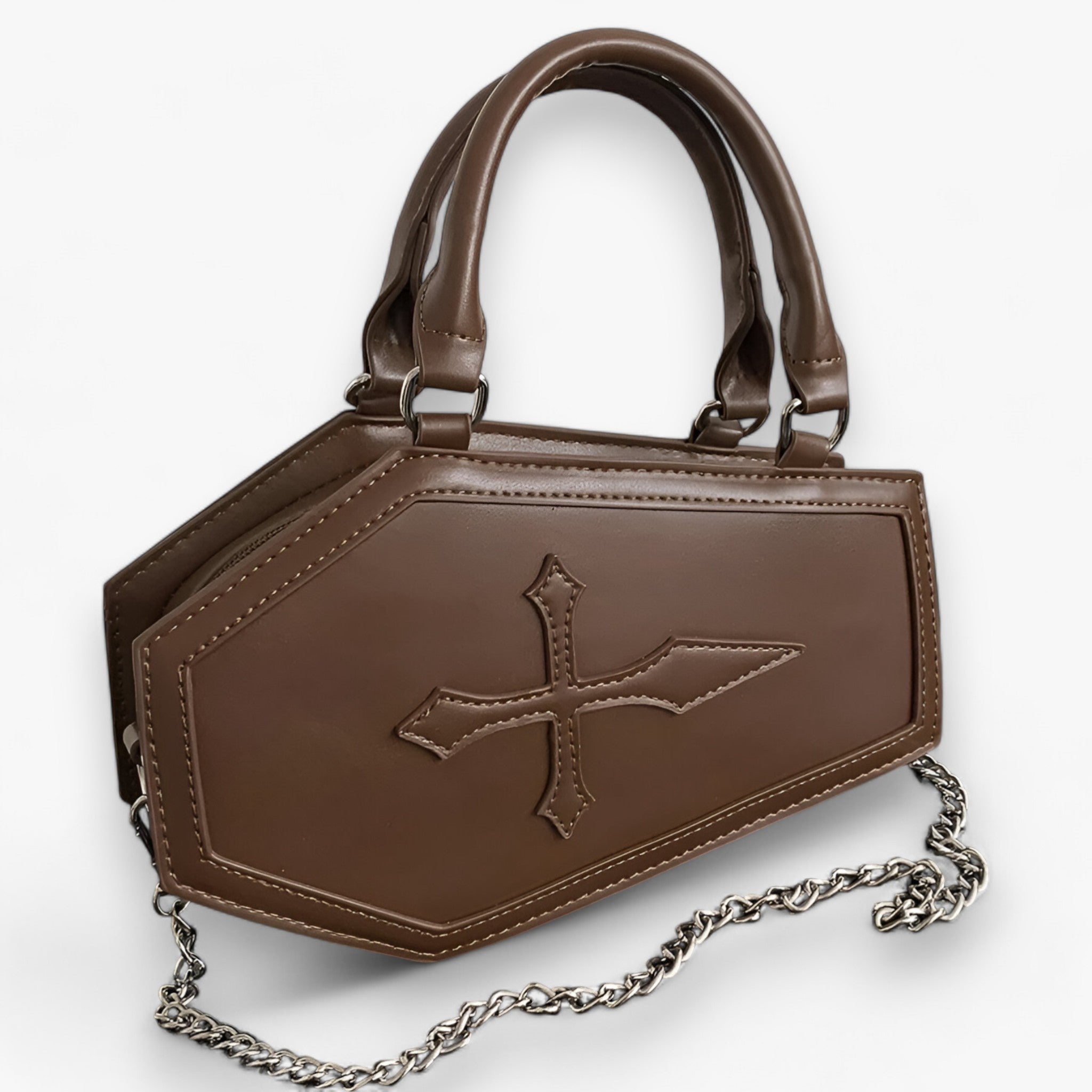 Borsa a Catena Nera Donna Elegante e Spaziosa con Manico Superiore per Feste e Serate - Marrone chiaro 24,5cmx6cmx15cm - bags borsetta borsetta catena catena cosplay halloween handbags manico Shoulder Bags women spaziosa women bags women's bags - Concept Palermo