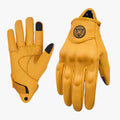 Guantes de moto de verano para hombre en piel marrón vintage perforada con pantalla táctil